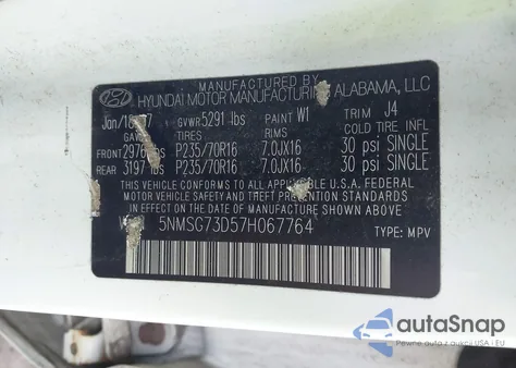 2007 Hyundai Santa Fe Gls from USA, damaged, VIN 5NMSG73D57H067764